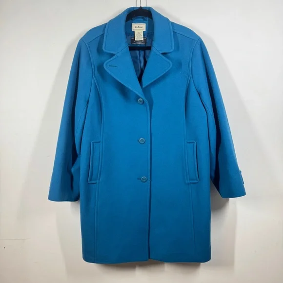 Vintage L.L.Bean Blue 100% Lambswool Coat Classic Winter Overcoat Jacket Size 20 - Picture 3 of 16